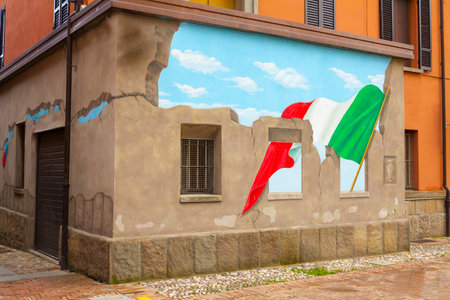 Dozza Italy May 25 2013 in the historic center of Dozza a small village in the province of Bologna you can admire original wall paintings as in an open air museum.のeditorial素材