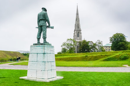 The statue at the entrance to the Citadel in Copenhagen. commemorates the soldiers who lost their lives during service in World War IIのeditorial素材