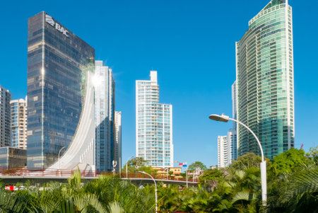 Panama city Panama January 2019 skyscrapers of the Bellavista district of Panama City in a sunny day, a modern area,  business heart of the City as the biggest companies are based here.のeditorial素材