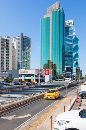 Panama city Panama January 2019 panoramic view of Obarrio district Panama City from the fiftieth street on a sunny day . This area is full of commercial activities and the biggest companies are based here.のeditorial素材