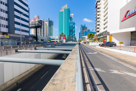 Panama city Panama January 2019 panoramic view of Obarrio district Panama City from the fiftieth street on a sunny day  This area is full of commercial activities and the biggest companies are based here.のeditorial素材