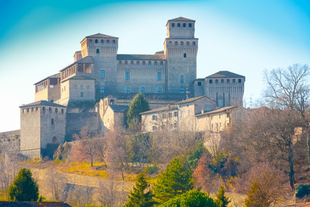Parma Italy december 25 2011 Torrechiara castle stands on the first hills of Parma and is one of the most important examples of Italian castle architecture.のeditorial素材