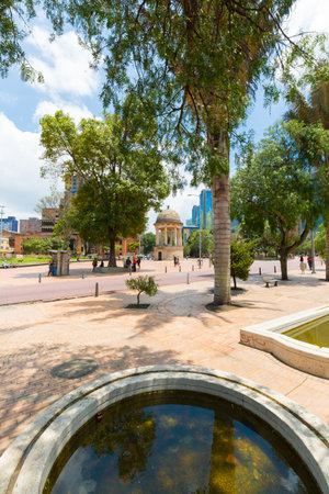 Bogota,  Colombia  March 13  Periodista Square in the historic center of Bogota. From this site start a lot of walking tours in the surrounding neighborhoods. Shoot on March 13, 2019のeditorial素材