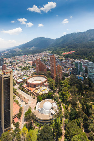 Bogota,  Colombia   March 18  Bogota aerial view on Independece park, Arena and Planetarium,  located in the North of the city. Shoot on March 18, 2019のeditorial素材