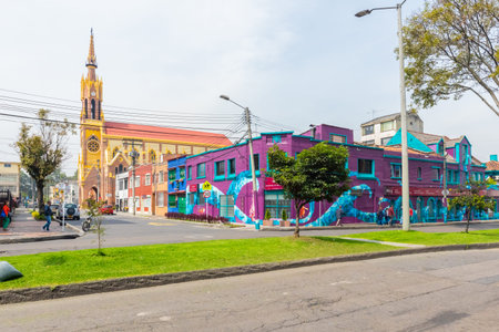 Bogota,  Colombia  March 31 Bogota Santa Teresita Church built in 1590  is located in the North of Bogota near a new school of art with coloured walls. Shoot on March 31, 2019のeditorial素材