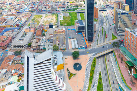 Bogota,  Colombia March 25 Bogota aerial view on Santa Fe districts located in the Northern of the capital. Shoot on March 25, 2019のeditorial素材