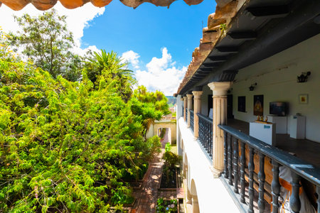 Tunja,  Colombia May 12, terrace view of Rendon Suarez house the founder of Tunja. Built in 1530 is still well kept and visited by thousands of people every day is the oldest building of the city. Shoot on May 12, 2019のeditorial素材