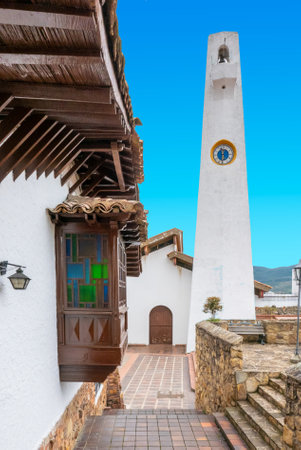 Guatavita,  Colombia June 16 Our Lady Church in Guatavita. It was built in 1590 by the spanish. It is appreciated for its location in a beautiful scenery near the homonym lake. Shoot on June 16, 2019のeditorial素材