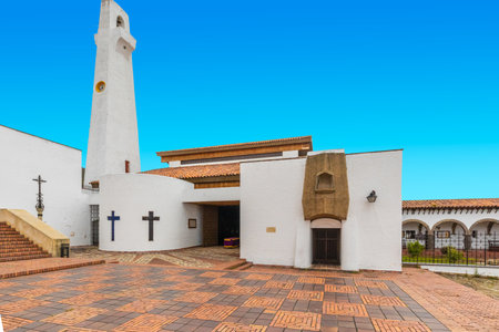 Guatavita,  Colombia June 16 Our Lady Church in Guatavita. It was built in 1590 by the spanish. It is appreciated for its location in a beautiful scenery near the homonym lake. Shoot on June 16, 2019のeditorial素材
