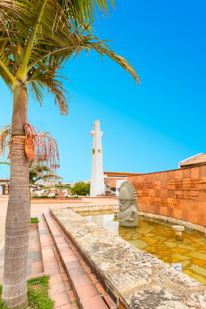 Guatavita,  Colombia June 16 Sculpture dedicated to Cacique divinity from muisca people. It is located in the historic center of Guatavita reminding the ancient traditions. Shoot on June 16, 2019のeditorial素材