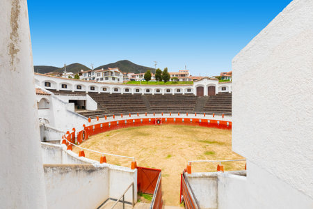 Guatavita,  Colombia June 16 Bulls ring named Colombia Square in Guatavita village. It was built in 1580. Appreciated because it reminds the ancient local tradition. Shoot on June 16, 2019のeditorial素材