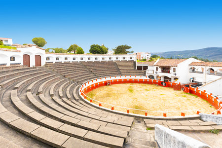 Guatavita,  Colombia June 16 Bulls ring named Colombia Square in Guatavita village. It was built in 1580. Appreciated because it reminds the ancient local tradition. Shoot on June 16, 2019のeditorial素材