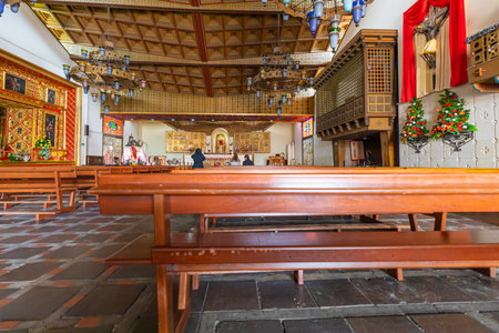 Guatavita,  Colombia June 16 Interiors of Our Lady Church in Guatavita. It was built in 1590 by the spanish. It is appreciated for its location in a beautiful scenery near the homonym lake. Shoot on June 16, 2019のeditorial素材