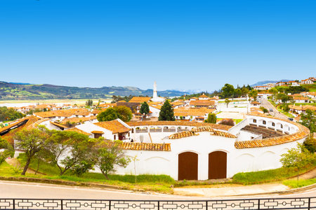 Guatavita,  Colombia June 16 Panoramic view of Guatavita village, built in 1590 by the spanish. It is appreciated for its location in a beautiful scenery. Shoot on June 16, 2019のeditorial素材