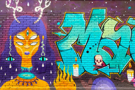 Bogota, Colombia July 9 This mural has been realized on a wall of one of the industrial districts of...