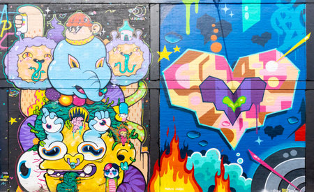 Bogota, Colombia July 9 This mural has been realized on a wall of one of the industrial districts of Bogota city known for its street art.Shoot on July 9, 2019のeditorial素材