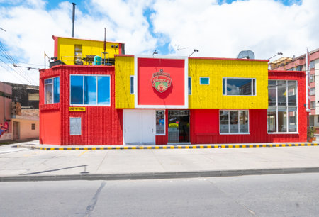Bogota,  Colombia  July 7 Colorful building that houses a butcher in Normandia  district. Malls are not common in this part of the city so families activities are growing up. Shoot on March 06, 2019のeditorial素材