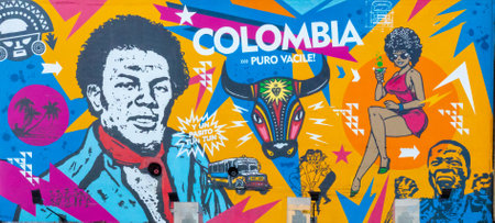 Bogota, Colombia July 9 This mural has been realized on a wall of one of the Usaquen districts of Bogota city known for its street art.Shoot on July 9, 2019のeditorial素材
