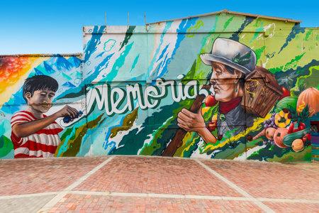 Bogota, Colombia July 9 This mural has been realized on a wall of one of the Juan Pablo II districts of Bogota city known for its street art.Shoot on July 9, 2019のeditorial素材