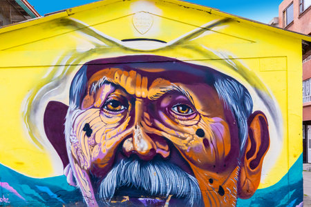 Bogota, Colombia July 9 This mural has been realized on a wall of one of the Juan Pablo II districts of Bogota city known for its street art.Shoot on July 9, 2019のeditorial素材