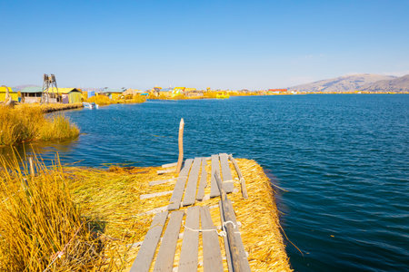 Peru Titicaca lake panoramic view docking dock