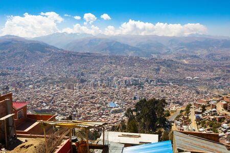 Bolivia La Paz panoramic view of the city center aerial viewの写真素材