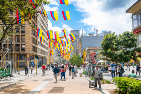 Bogota Colombia August 6 The Seventh street in the center of Bogota  is full of life and every day there is a an event to celebrate. Shoot on August 6, 2019のeditorial素材