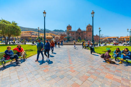 Cuzco Peru, August 16 main square of Cuzco built in 1540 in colonial style, from here starts every day the city walking tour to know the history of this old town. Shoot on August 16, 2019のeditorial素材