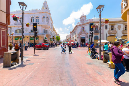 La Serena Chile November 22  people walking in the historic of the city built in colonial style by...