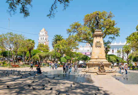 Sucre Bolivia October 9 Walking in May 25th square the main square of the city where every  event and fair are celebrated.  Shoot on Octuber 9, 2019のeditorial素材