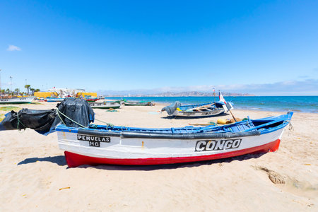 Coquimbo Chile November 12 fishermen s cove in one of the touristic areas of the city overlooking the Pacific Ocean. Shoot on November 12, 2019のeditorial素材