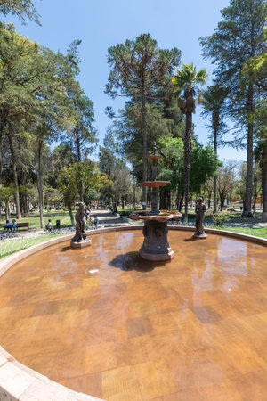 Sucre Bolivia September 29 Monumental fountain in Liberty square gardens in the historic center of the city. Shoot on September 29, 2019のeditorial素材
