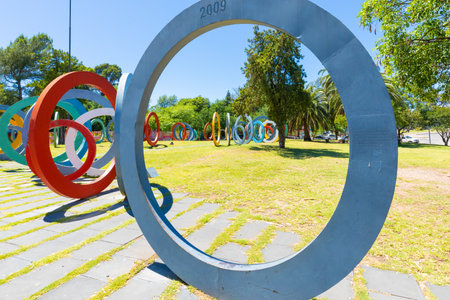 Cordoba Argentina December 6, This colored circles sited in Sarmiento Park celebrate the bicentennial of the city. Shoot on December 6, 2019のeditorial素材