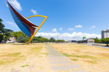 Rosario Argentina February 16 this sculpture in Peron Park sited in Northern Rosario represents a colorful sail boat.  Shoot on February 16, 2020のeditorial素材