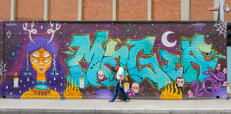 Bogota, Colombia July 9 This mural has been realized on a wall of one of the industrial districts of Bogota city known for its street art.Shoot on July 9, 2019の写真素材