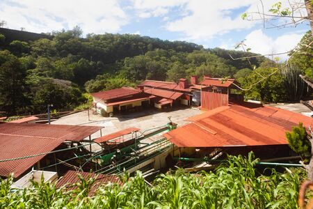 Costa Rica June 18 aerial view of a coffee processing plant in the San Jose hills. Shoot on June 18, 2020の写真素材