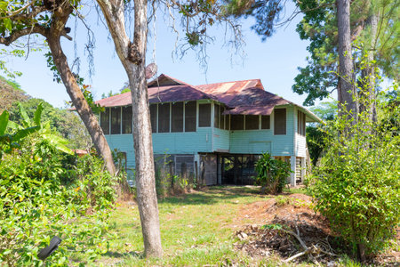 Panama Armuelles, April 27, typical house on stilts. At one time this type of houses housed the workers of the banana plantations that were stored under the house. Shoot on April 27, 2021のeditorial素材