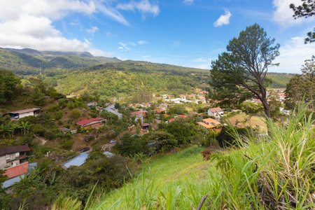 Panama, Boquete, panoramic view from the surrounding volcanic hills in the afternoon