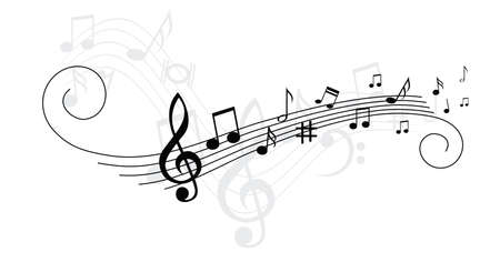 Musical notes stave line pattern symbols icon for staff and music note theme Transparent background wave Piano, jazz sound notes Fun vector key sign Classic clef Doodle quaver G melody on paper.のイラスト素材