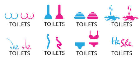 WC world toilet day. Bathroom or restroom icons. Funny vector pissing signs. For handicap people, woman, man or gender to peeing pictogram. Human handicap toilets seat with wheelchair logo.のイラスト素材