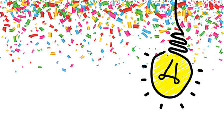 Comic brain electric lamp idea doodle. FAQ, business loading concept. Fun vector light bulb icon or...