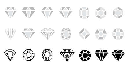 Jewels diamond icons. Diamonds gems, luxury jewel gemstones and precious gem. Crystal gemstone, jeweler gems precious or jeweler brilliant treasure. Isolated vector bijou, precious flat line patternのイラスト素材