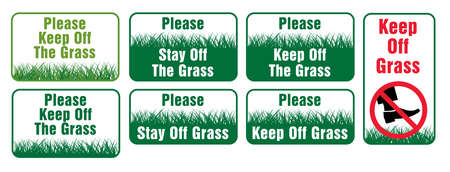 Slogan keep off the grass or please stay off the grass sign. Vector green lawns quote Stop halt allowed Do not enter or entry No ban, allowed no walking people. Stepping symbol Do not steps. No dogsのイラスト素材
