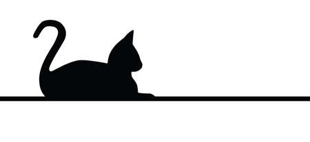 Drawing cat line pattern. Funny vector cats sign. Comic cartoon sketch. One line kitten, kitty silhouette icon. Animal, cute pet sits background. I love cats. World cat day.のイラスト素材
