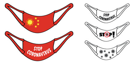 Stop Novel coronavirus epidemic spreading (Covid-19 2019-nCoV, Covid-2019) Corona virus in China. Lockdown, stay at home, stay safe. Social distancing. Face mask. Self quarantine concept. Pandemic.のイラスト素材