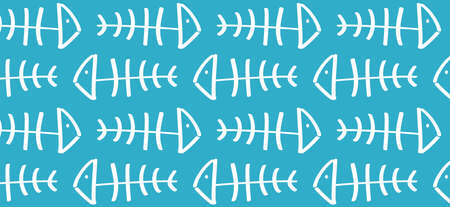 Cartoon fish bone print. Flat vector sea, ocean or water animal sign. Fish bone skeleton icon. drawing fishline pattern. fish iconのイラスト素材