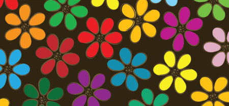 Cartoon drawing flowers. Summer, springtime flower with leaf. Springtime icon or icon. Drawn vintage floral elements. Flat vector pattern.のイラスト素材