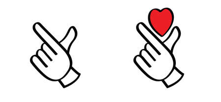 Cartoon I love you. Korea v finger wave icon. Korean hand icon. Hallyu k pop or kpop dance mucic party. Vector wave.のイラスト素材