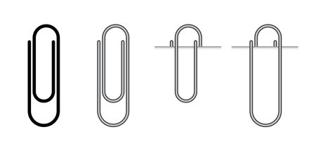 Metal paper clips on transparent background. Cartoon drawing office paper clips. paper clip icon or icon. attached, attach document or file. business conceptのイラスト素材