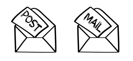 paper envelopes. Post box or post office sign. Inbox, mail icon. Vector postcard, envelope symbol....